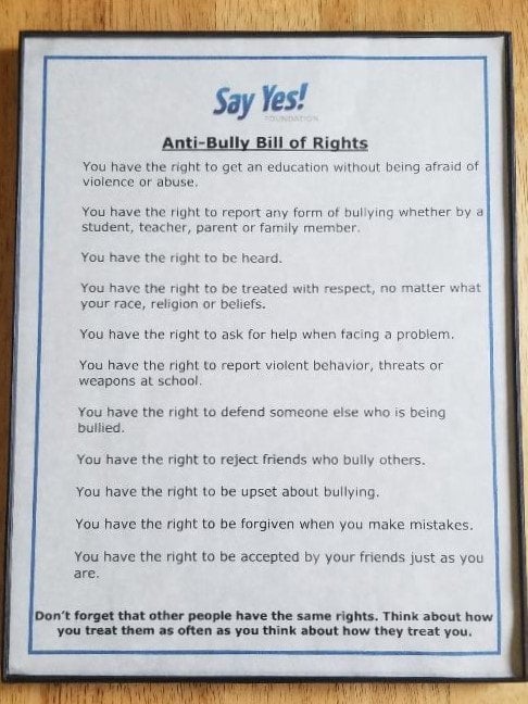 Anti-Bully Bill of Rights in frame (Portrait)