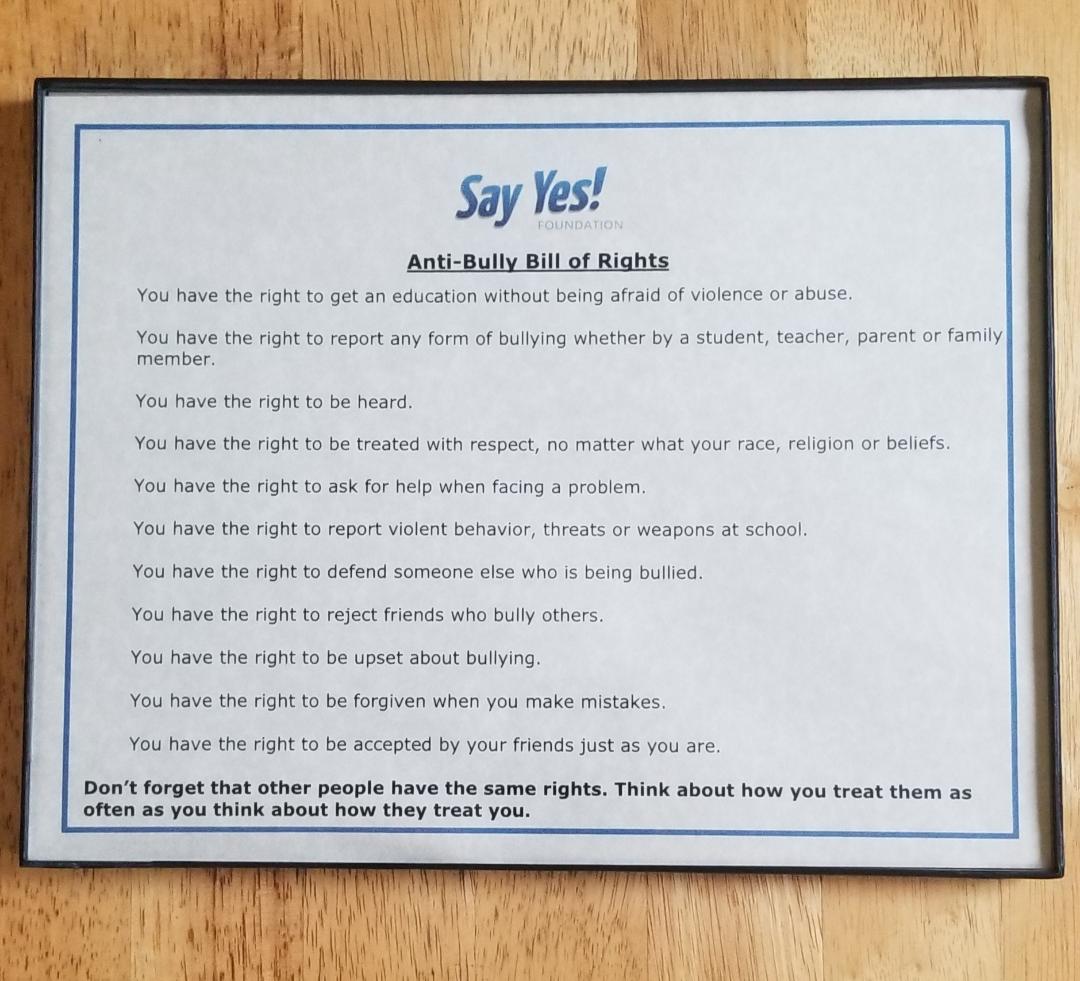 Anti-Bully Bill of Rights in picture frame (Landscape)